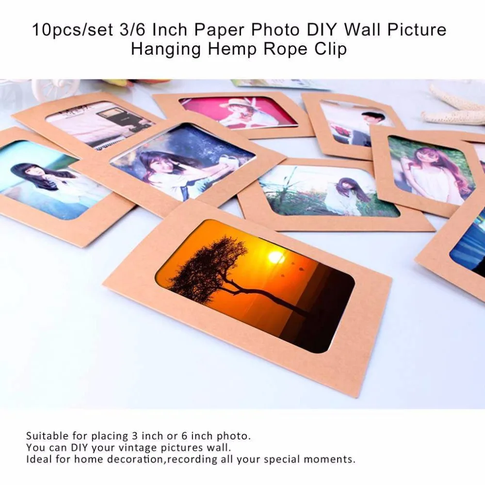 Винтаж 10 шт./компл. 3/6 дюймов прекрасный крафт Бумага фоторамка DIY Настенная картина подвесной пеньковая веревка зажимов для украшения дома