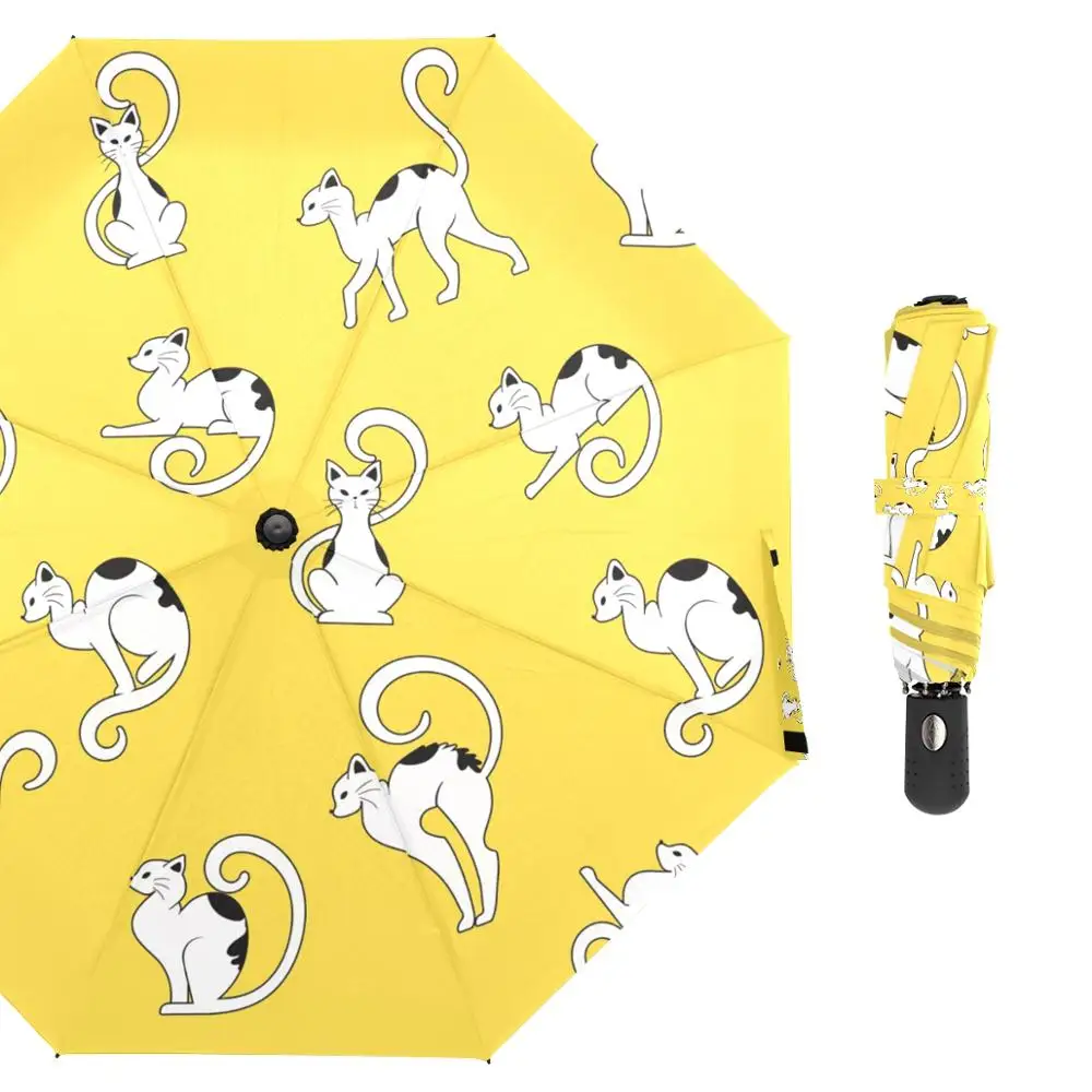 

Cute Cat Yellow Umbrella Folding Automatic Umbrella Rain Women Auto Windproof Umbrellas Rain For Children
