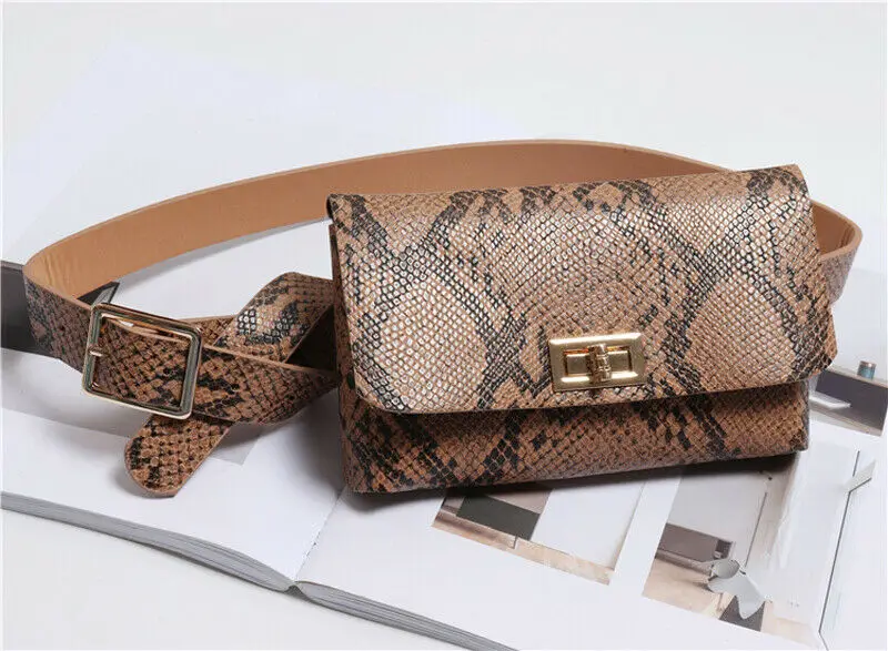 Snake Light Brown Модная сумка со змеиным ремнем, Женская Мини поясная сумка из искусственной кожи, поясная сумка для отдыха и путешествий - Цвет: Snake Light Brown