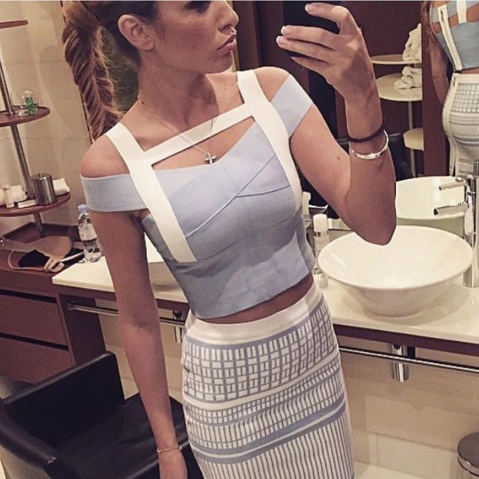 2019 Летний Новый сексуальный Небесно Голубой Женский бандажный комплект без