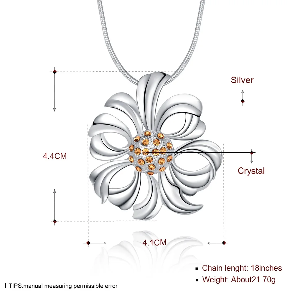 Free shipping flower shape pendant necklace romantic style women's sterling silver | Necklace