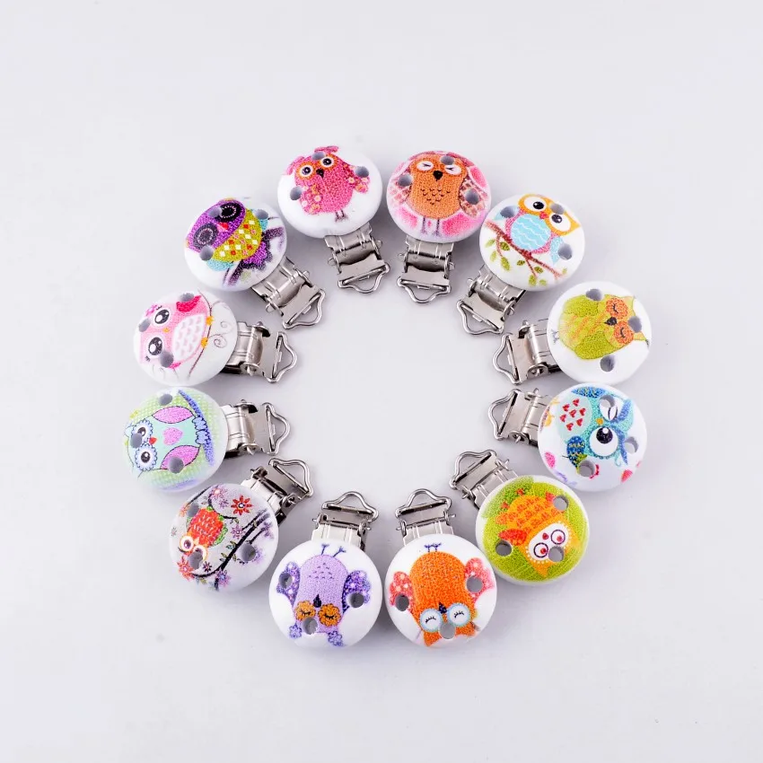 5 шт. детские соски с зажимами смешанные животные Рисунок совы белые деревянные