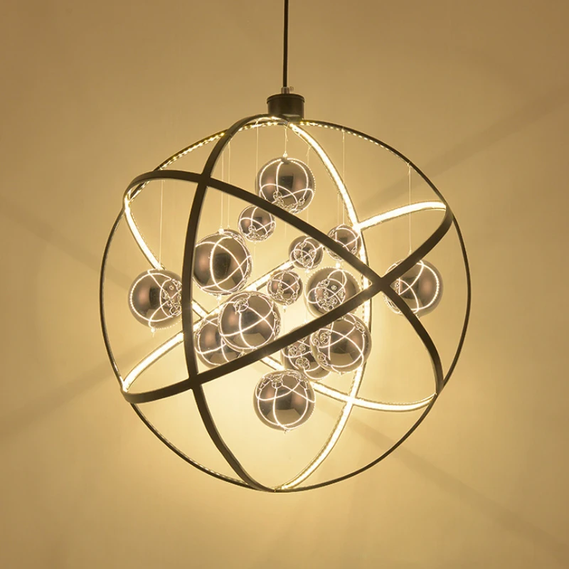 Postmodern Solar System Design Chandelier Creative Stainless Steel Ring Glass Ball Restaurant Decoration LED Adjustable Lighting | Освещение
