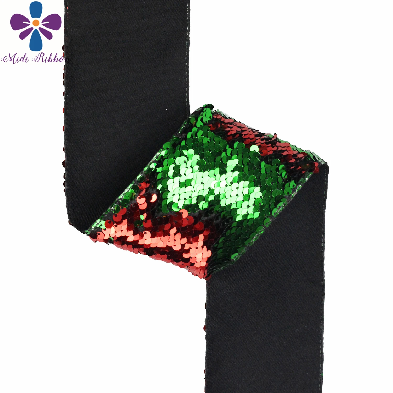 

Двусторонняя лента с пайетками, зеленая с Красным золотом, 3 дюйма, 75 мм, 25 ярдов/рулон