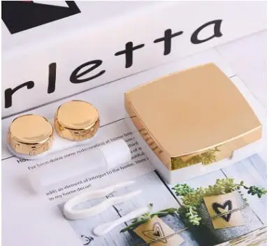 Gold Contact Lens Case With Mirror women Colored Contact Lenses box eyes contact lens container Lovely Travel kit box without sign - Цвет: Gold
