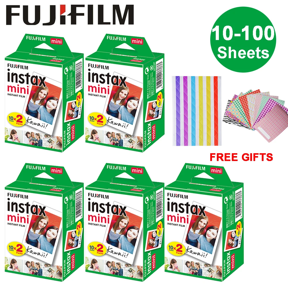 10-100 листов Fujifilm Instax Mini White Edge пленка мгновенная фотобумага для Instax Mini 8 9 7s 9 70 25 50s 90 SP-1 2 камеры подарки