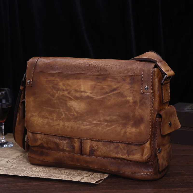 Деловая Повседневная кожаная сумка для мужчин на плечо в стиле ретро мессенджер