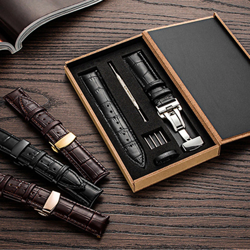 

Wristwatch Bands For Men Women Watches Crocodile Cowhide Straps 16mm/18mm/20mm/22mm With Wooden Box Package Watch Accessories