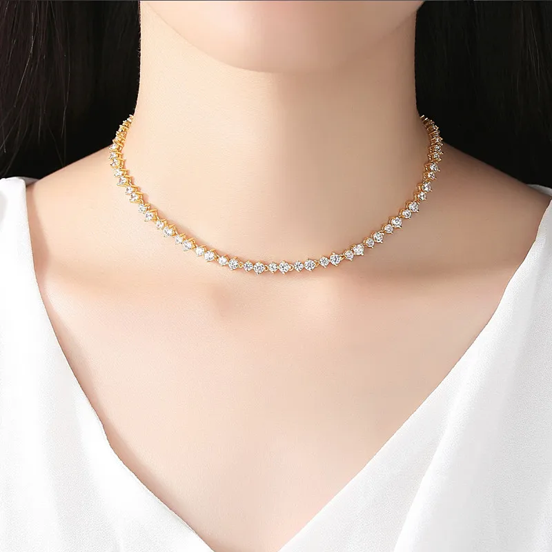 

FXLRY New Design Personality Champagne Gold/White Color AAA Cubic Zircon Adjustable Short Necklaces Fashion Jewelry