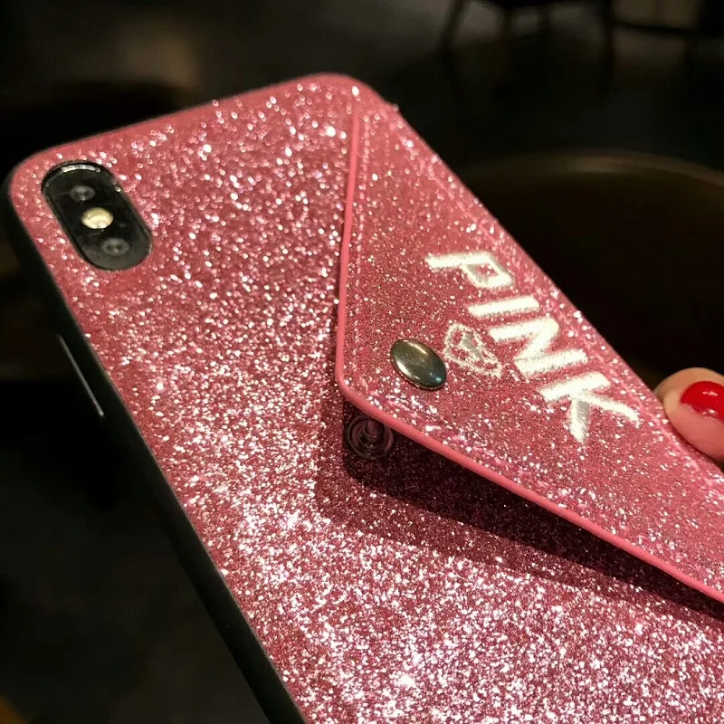Luxury PINK Brand NEW Glitter Embroidery Leather Fashion Hot Cute Pink Case for iPhone 7 Plus 7+ 8 6 6s X Phone Secret |