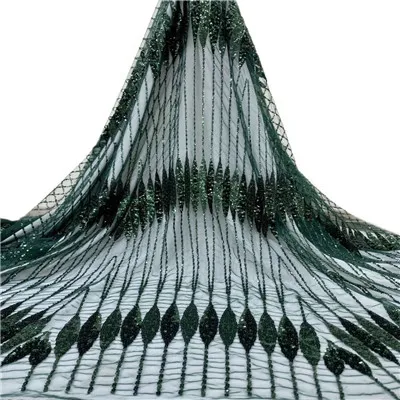 green lace Красная Сетка кружевная ткань Африканская нигерийская Сетка кружевная ткань с блестками Высокое качество Тюль французская кружевная ткань для свадьбы F1679 - Цвет: green lace