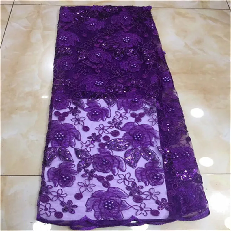 Purple pink French Mesh Lace Fabric High Quality Luxury Fabrics sequins Beaded Nigerian for Wedding Dress | Дом и сад