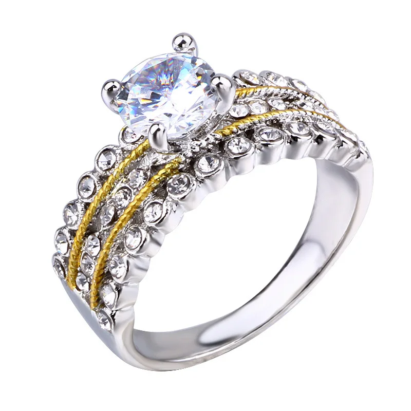 2019 New Luxury Design Double color Plating Shining Cubic Zircon Wavy Rings For Women Wedding Engagement Party Jewelry Best Gift | Украшения