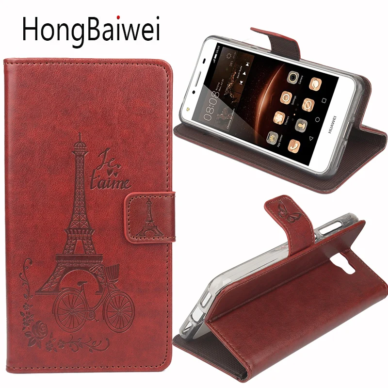 HongBaiwei для Huawei Y5 II Чехол Флип Эйфелева башня узор Роскошный кожаный бумажник на