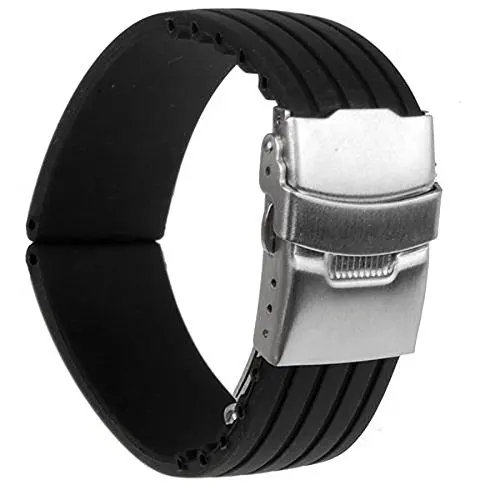 22 мм водонепроницаемый ремешок для часов с застежкой из нержавеющей стали черный