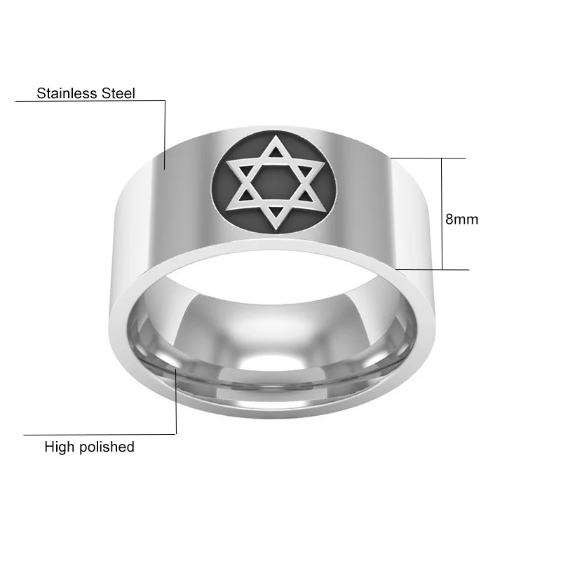 Ranzwal 8mm Stainless Steel Star of David Rings for Men Women Titanium Ring Jewelry US SIZE 7~13 | Украшения и аксессуары