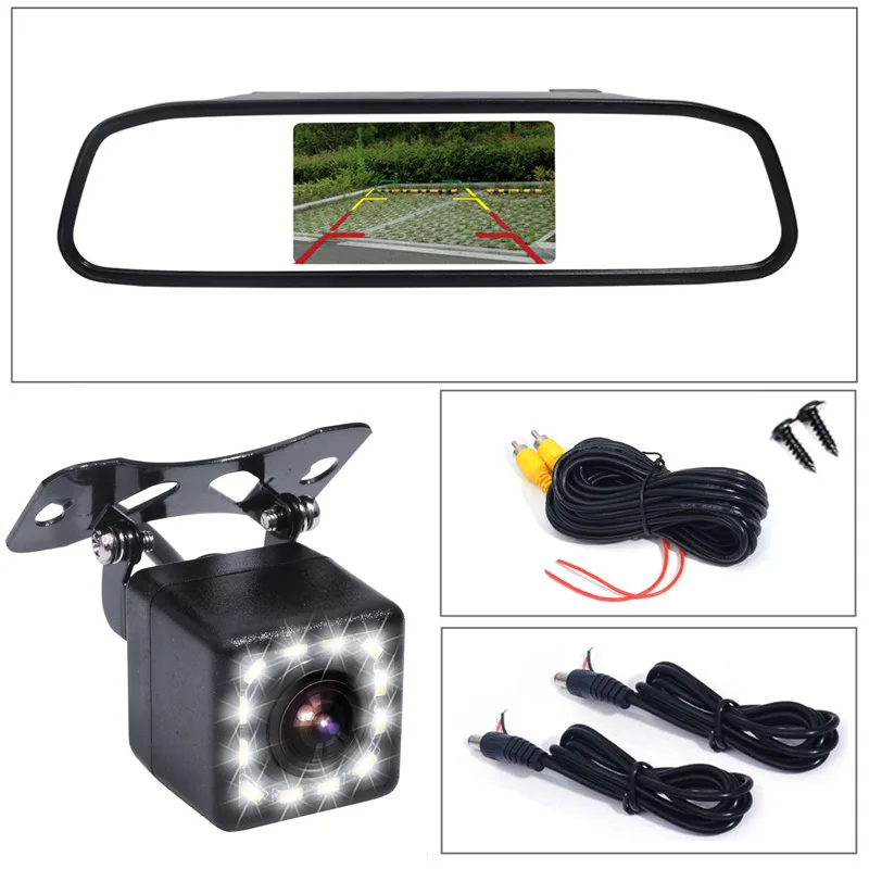Monitor 12 LED Gspscn 5 дюймов автомобиля Зеркало заднего вида Мониторы автопарк Vedio+ LED Ночное видение резервного копирования Обратный Камера CCD вид сзади автомобиля Камера - Название цвета: Monitor 12 LED