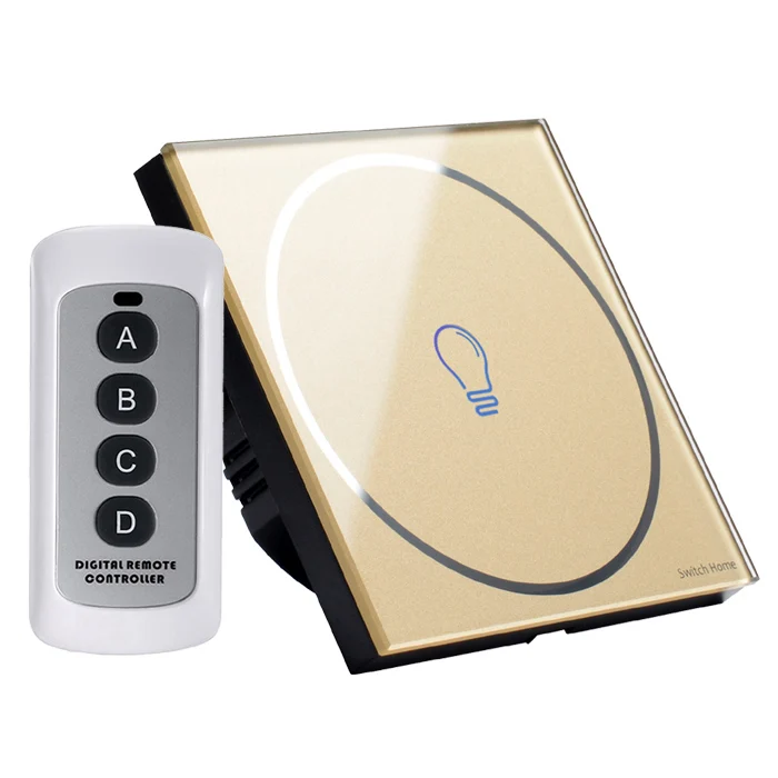 1 gang Gold remote Новинка, 1 комплект, сенсорный выключатель, беспроводной пульт дистанционного управления, ЕС, Великобритания, белая стеклянная панель, настенный выключатель, сенсорный настенный светильник - Цвет: 1 gang Gold remote