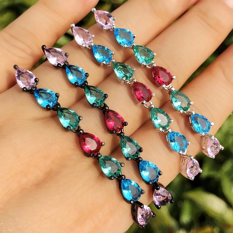 Разноцветные длинные висячие серьги в форме капли воды для женщин с кристаллами