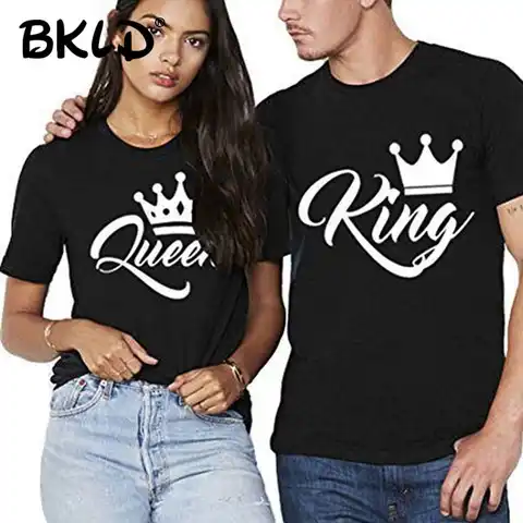 BKLD King Queen парные футболки с принтом короны одежда для пары летняя футболка 2019 повседневные топы с круглым вырезом Футболка для влюбленных