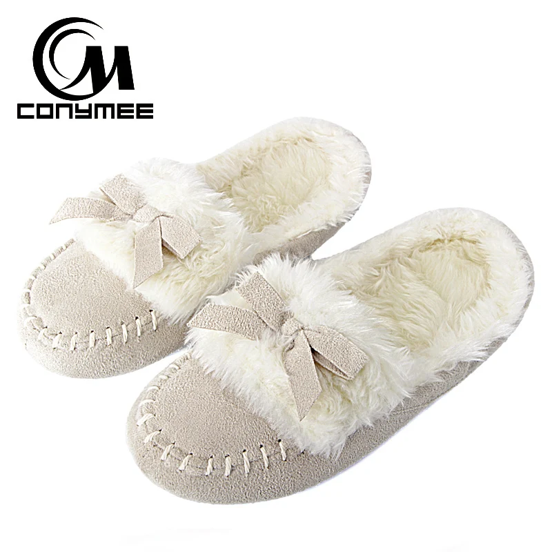 

Home Slippers Woman Winter Shoes Cute Bow Fur Slippers Indoor Floor Shoes Cotton Slippers For Women Plush Shoes Fluffy Slipper