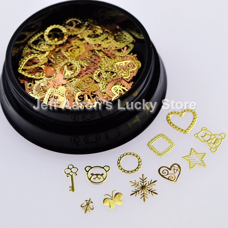 12 форм 3D металлический дизайн ногтей Декор ломтик золотой сплав фотофольга