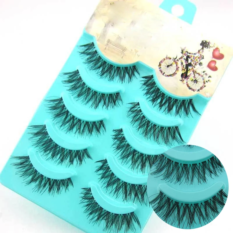 

GUJHUI Brand New Hot Sale Fashion Trendy 5 Pairs Black Handmade Dense Messy Natural Cross False Eyelashes Free Shipping