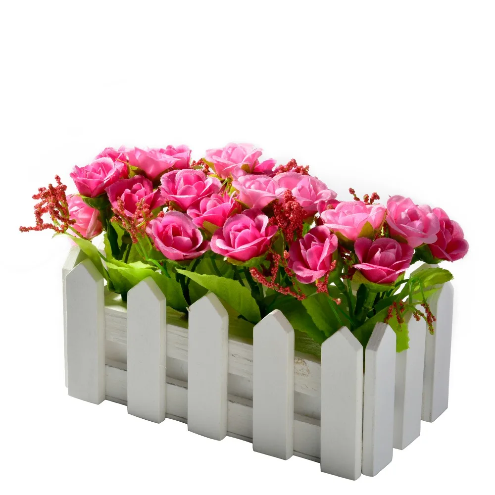 Деревянный забор бонсай искусственные бриллиантовые розы цветы с вазой набор в