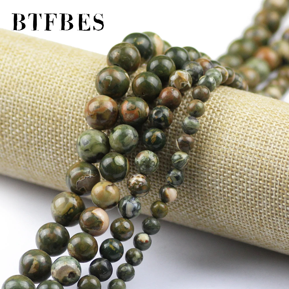 BTFBES Bird Rock Beads Natural Green Color Stone 6 8 10 12mm Ore Round Loose For Jewelry Accessories Bracelet Making DIY | Украшения и