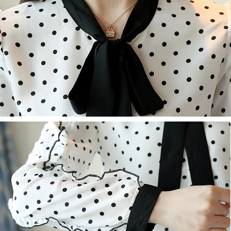 

Fashion Women Blouses 2019 Spring Summer Ruffle Long Sleeved Shirts Causal Female Bow Chiffon Tops Blouse feminine Clothing A626
