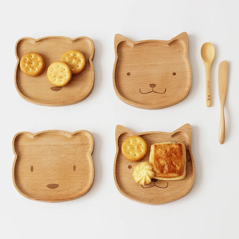 Wooden Baby Food Dishes Plate Kids Feeding Eating Set Platos Children Baby Servies Tableware Bowl Topper Tray Assiette Enfant