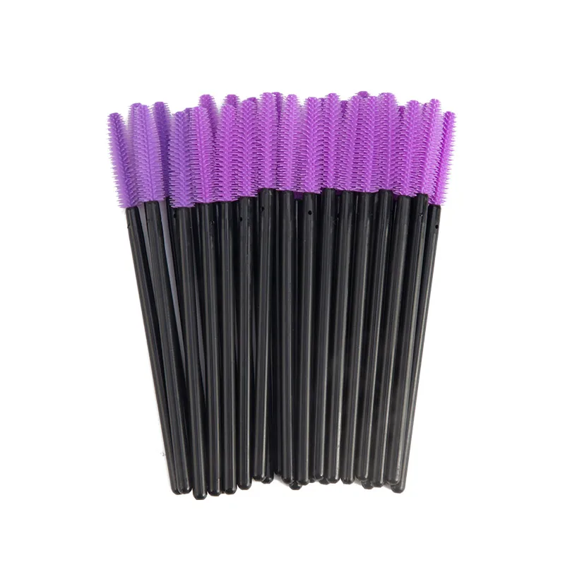 Black-Dark Purple 50 шт./лот, одноразовая силиконовая ресница, расческа для туши, палочки для наращивания ресниц, индивидуальный аппликатор, инструмент для макияжа глаз - Handle Color: Black-Dark Purple