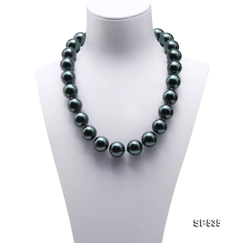 

JYX 2019 charming necklace peacock green 16mm Seashell Pearl Round Beads Necklace high quality 18" elegant jewelry for women