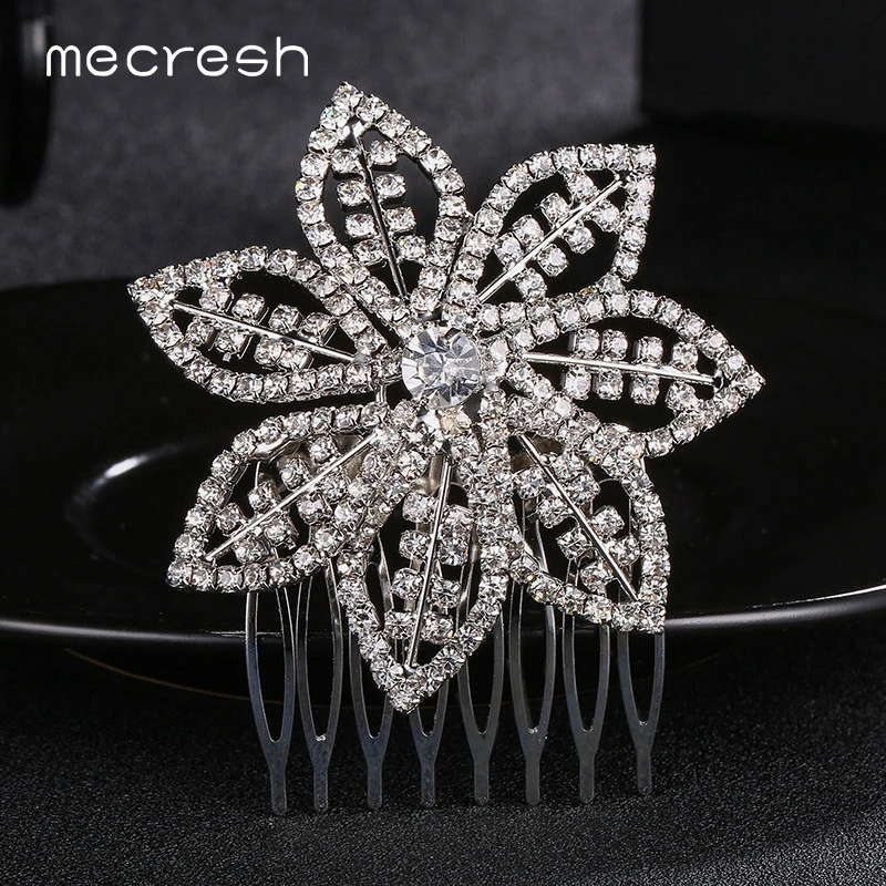 Женские заколки для волос Mecresh серебристые/золотистые Цветочные гребни невесты