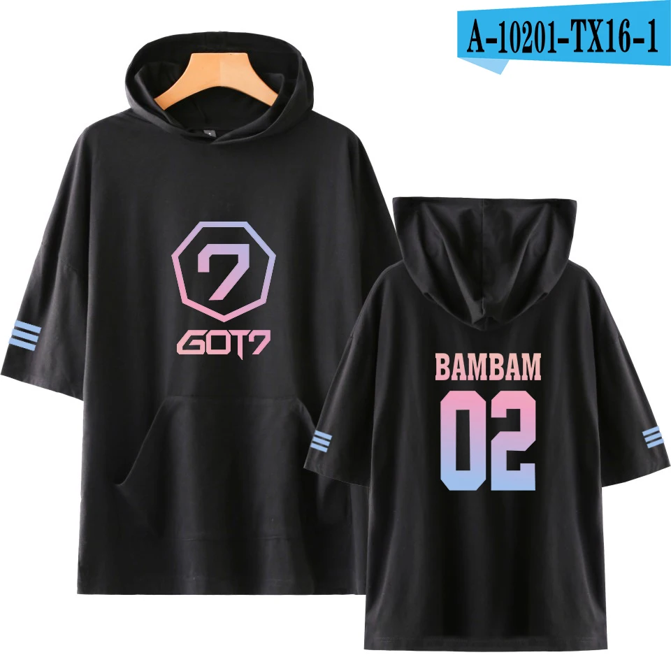 black LUCKYFRIDAYF GOT7 Ifashion поп печати короткий рукав толстовка с капюшоном Dragon Ball Harajuku Для женщин/Для мужчин в стиле «хип-хоп», с капюшоном, с принтами персонажей из 4XL - Цвет: black