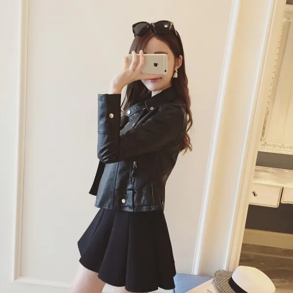 New Autumn Fashion Street 2017 Women Short Washed Leather Jacket Zipper Bright Colors Ladies Basic Jackets Good Quality L164 | Женская