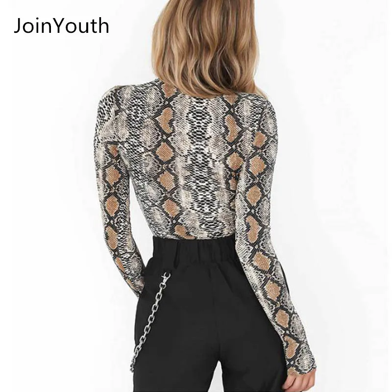 JoinYouth Женский Осенний комбинезон со змеиным принтом тонкая футболка