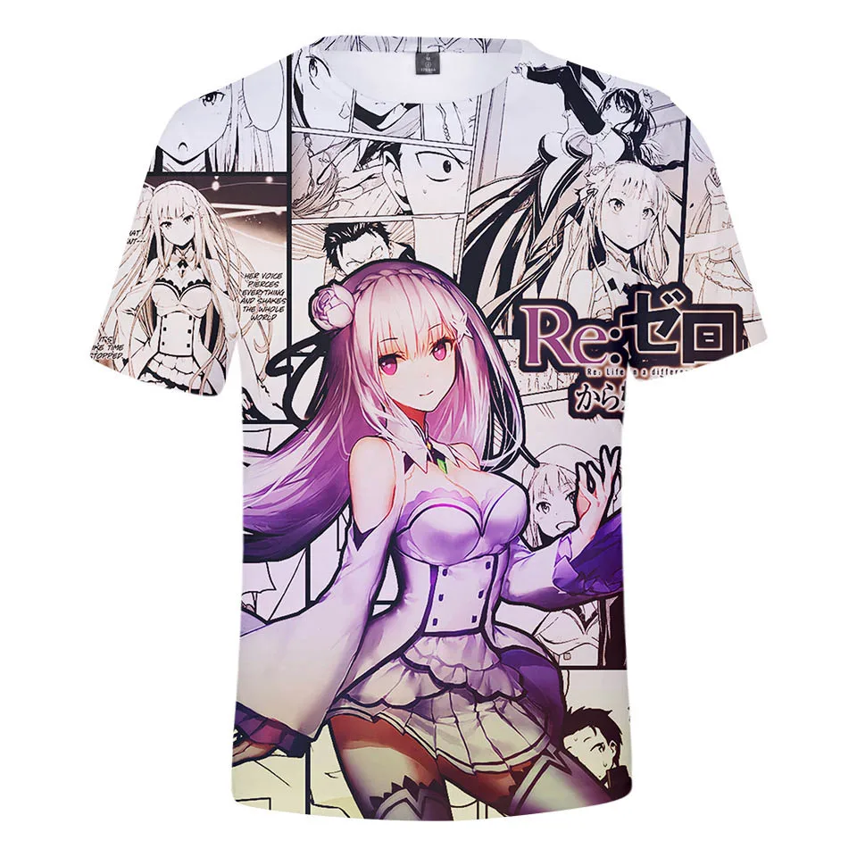 Футболка Re Zero для мужчин и женщин Детская футболка аниме одежда милый топ девочек