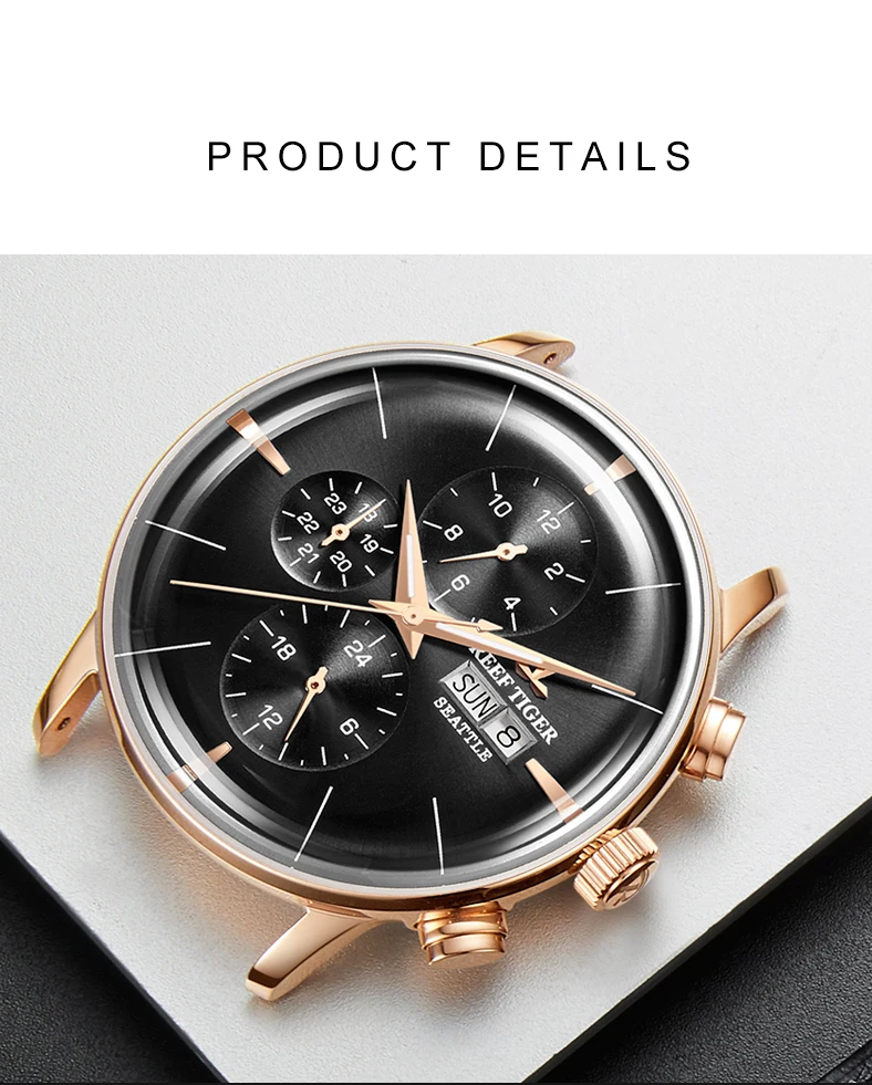 Reef Tiger/RT Топ брендовые Роскошные автоматические часы Reloj Hombre многофункциональные модные кожаные мужские часы из розового золота RGA1699