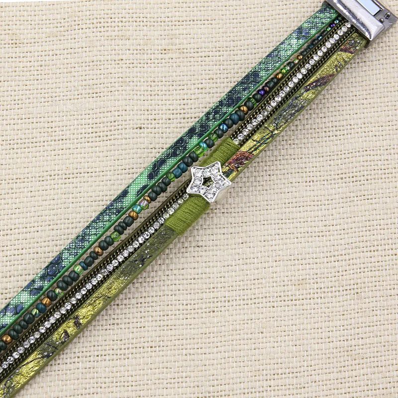 Женский браслет из искусственной кожи Pulseira с кристаллами и стразами набор шармов