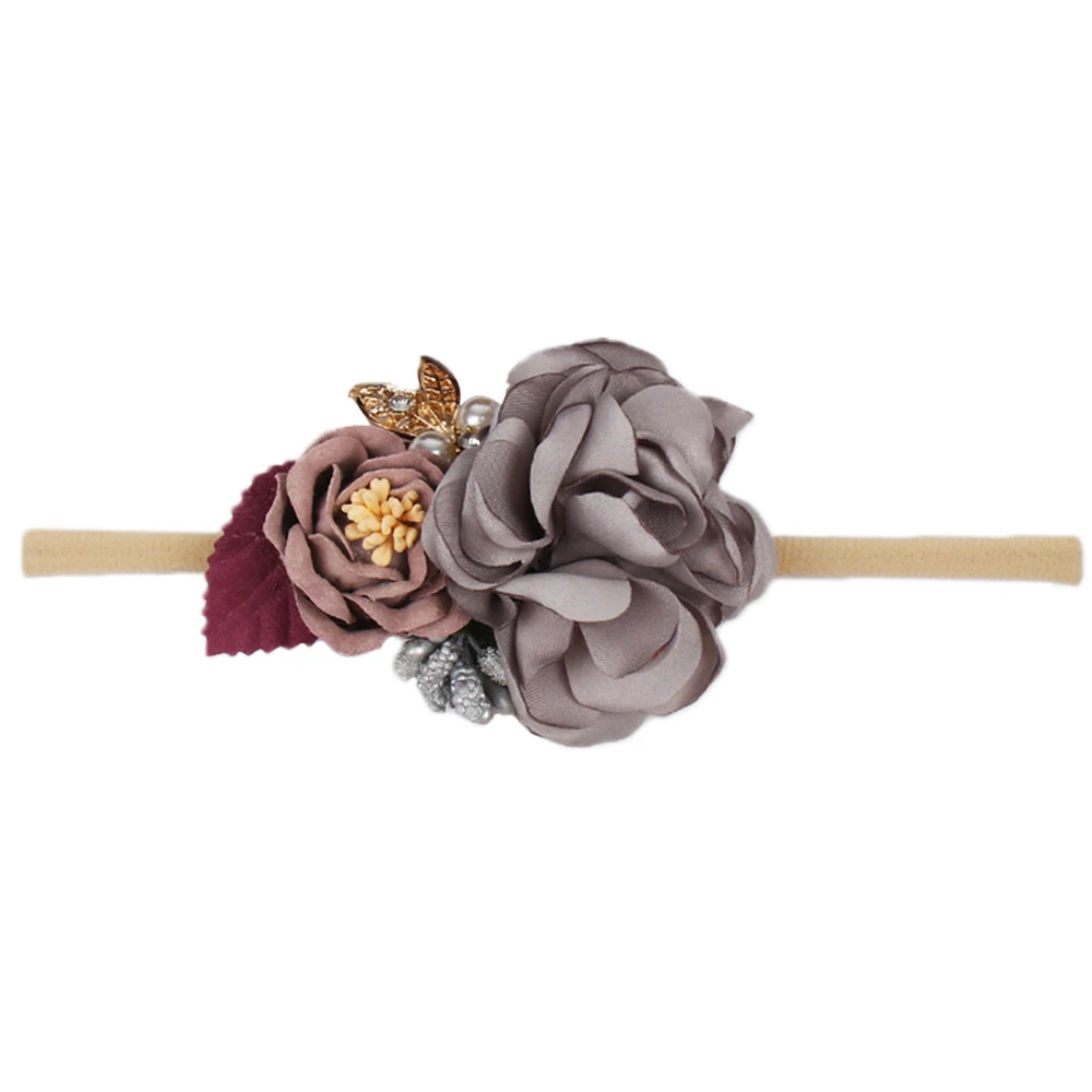 29 IBOWS Hair Accessories Lovely Baby Headband Fake Flower Nylon Hair Bands For Kids Artificial Floral Elastic Head Bands Headwear - Цвет: 29