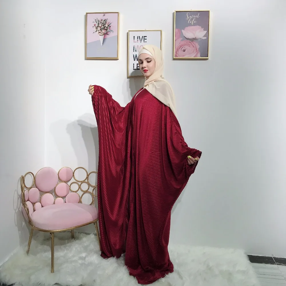 Elegnat мусульманское abaya рукав летучая мышь Макси платье плиссированные длинные халаты кимоно Рамадан Eid Исламская, молитвенная Одежда услуги поклонения