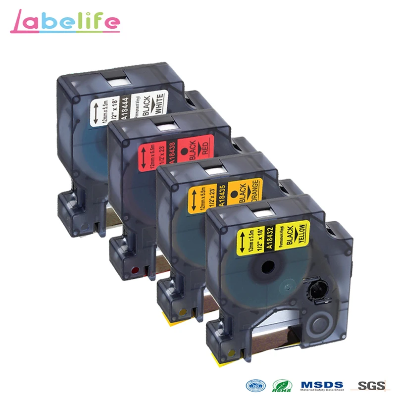 Labelife 4 шт. 12 мм 18432 18435 18438 18444 промышленные цветные виниловые этикетки DYMO Rhino
