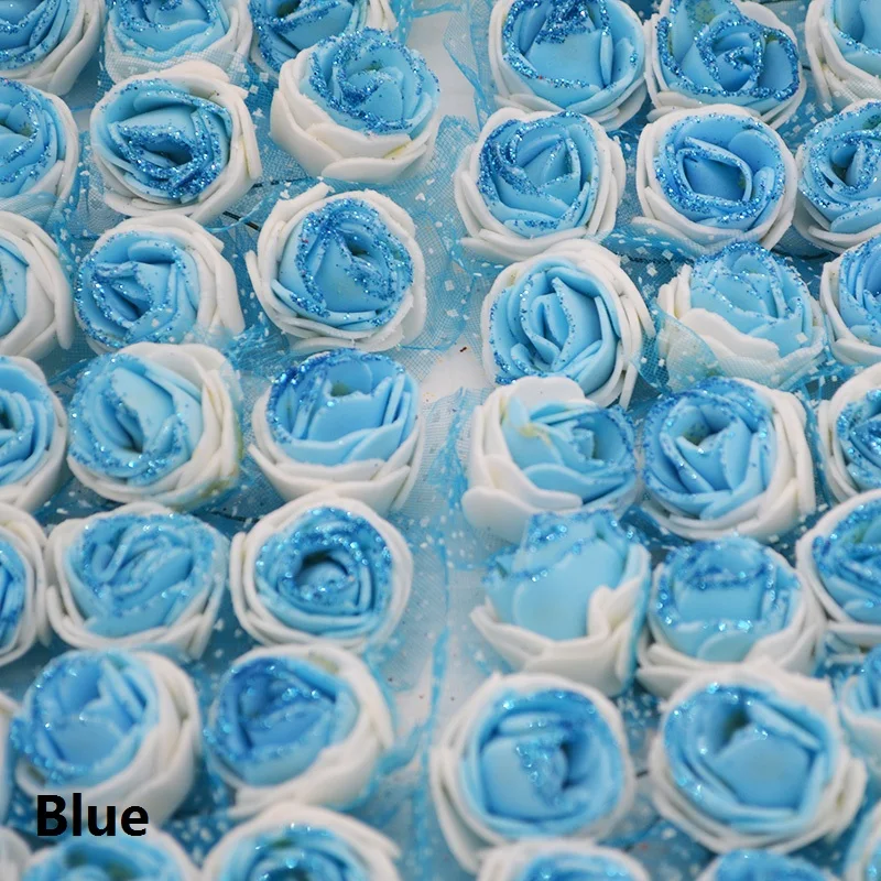 blue 36 шт./лот двойной цвет мини ПЭ пена Роза из искусственного шелка Цветы головы с блестками порошок для свадебной вечеринки домашний декор - Цвет: blue