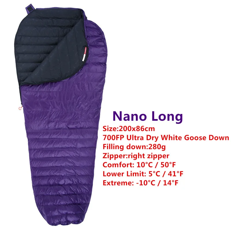 Nano Long280g Purple AEGISMAX уличный кемпинговый ультра-светильник для мам 95%, 800FP, спальный мешок на гусином пуху, весенний, осенний, зимний тент, светильник, спальный мешок - Цвет: Nano Long280g Purple