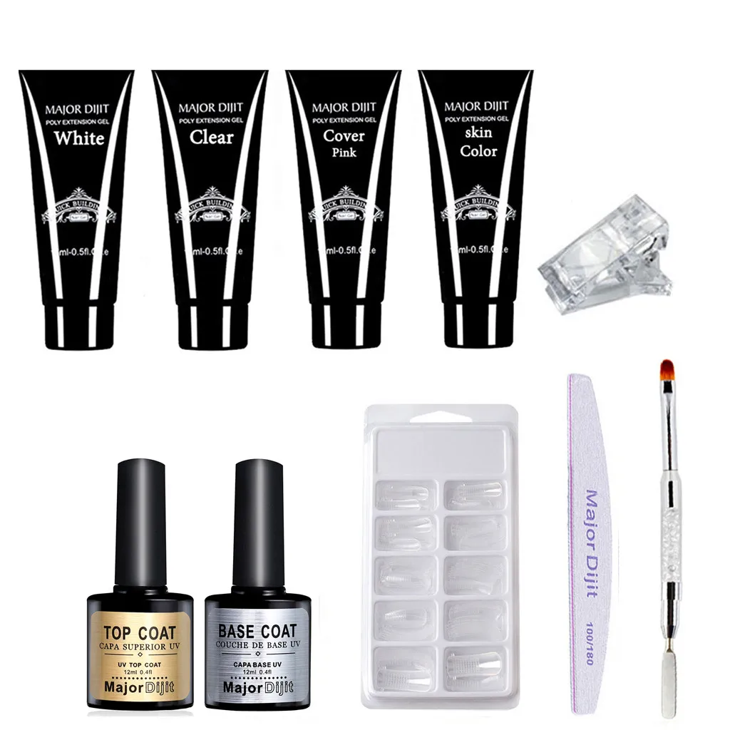 Блеск DIY поли гель Kits15ML прочный 100 шт накладные ногти клип удаление омертвевшей кожи Кисти Набор ногтей гель прозрачный дизайн ногтей камуфляж