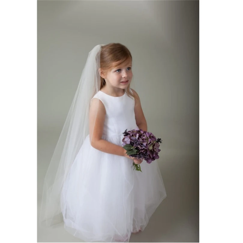 Длинная фата для девочек 1 2 м свадебная причастия с расческой один слой тюль
