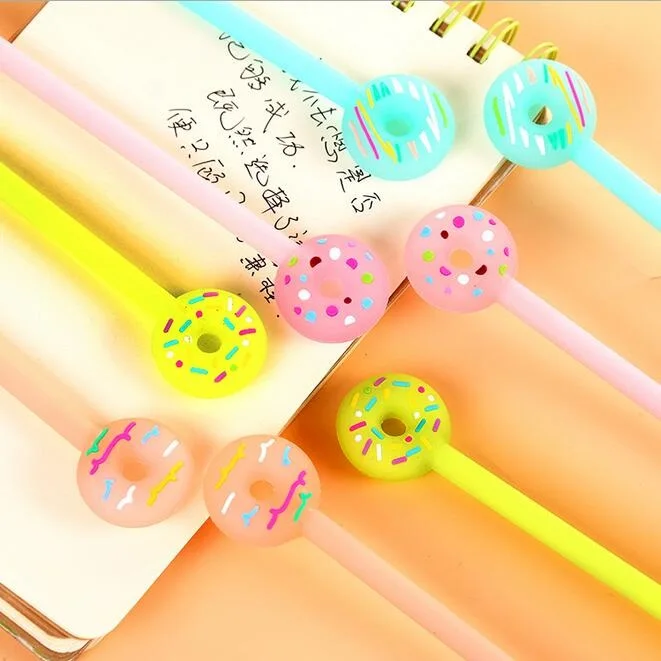 

24pcs/lot Candy color Sweet 3D Doughnut design gel pen 0.38mm Black ink Kawaii signing pen funny gift