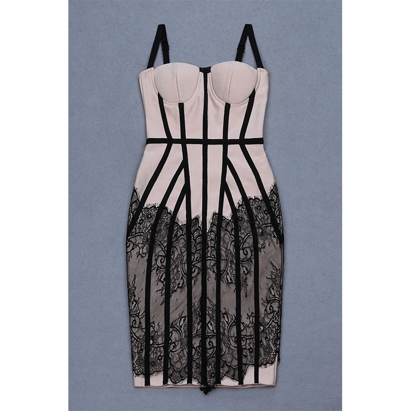 KLEEZY Sleeveless Summer Spaghetti Strap Dress Women Bandage Dresses Sexy Casual Lace Female Patchwork Vestidos 2019 HL4283 | Женская