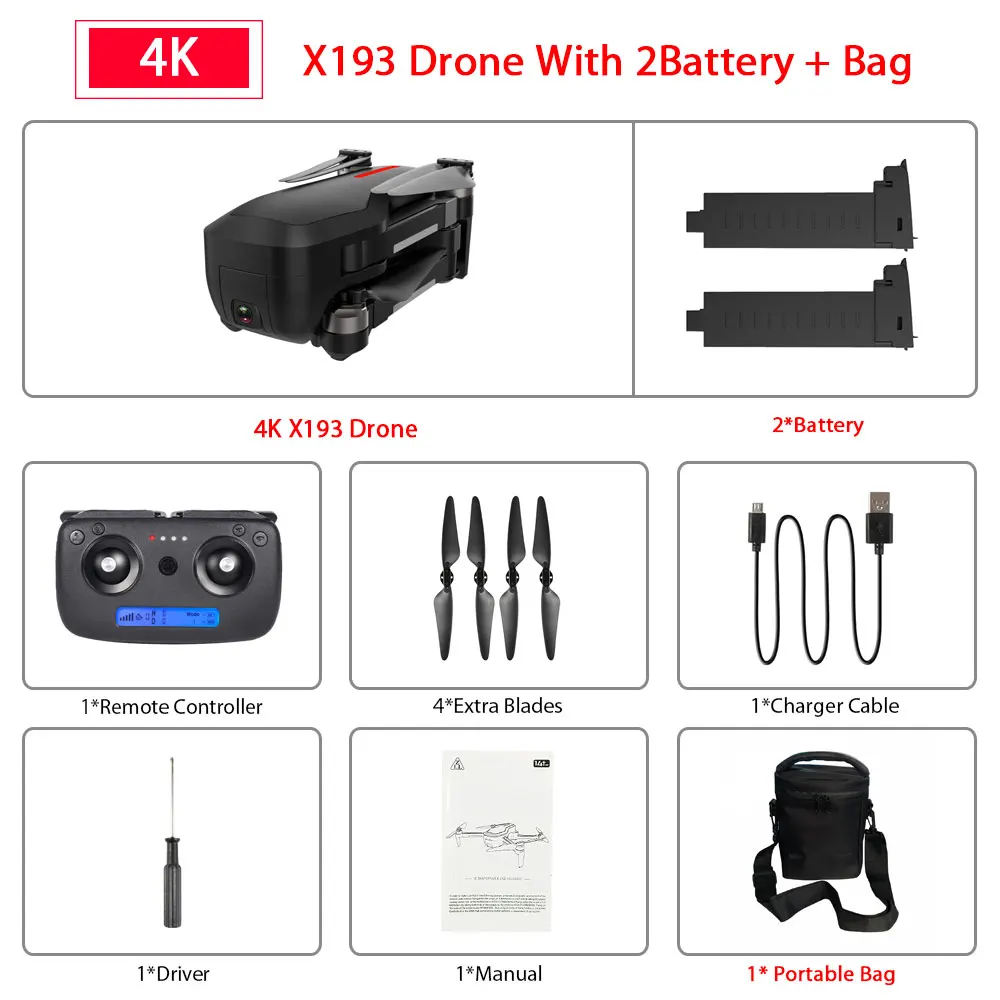 Black 2B with Bag X193 бесщеточный gps Дрон 5G Wifi FPV RC вертолет с 4K HD камерой управление жестами складной RC Квадрокоптер VS F11 SG906 Дрон - Цвет: Black 2B with Bag